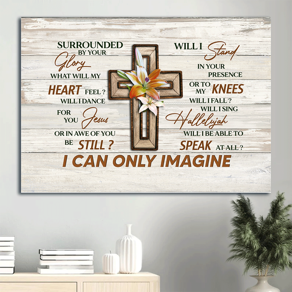 Jesus Landscape Canvas- Pretty lily flower, Cross drawing canvas- Gift for Christian- I can only imagine - Landscape Canvas Prints, Christian Wall Art