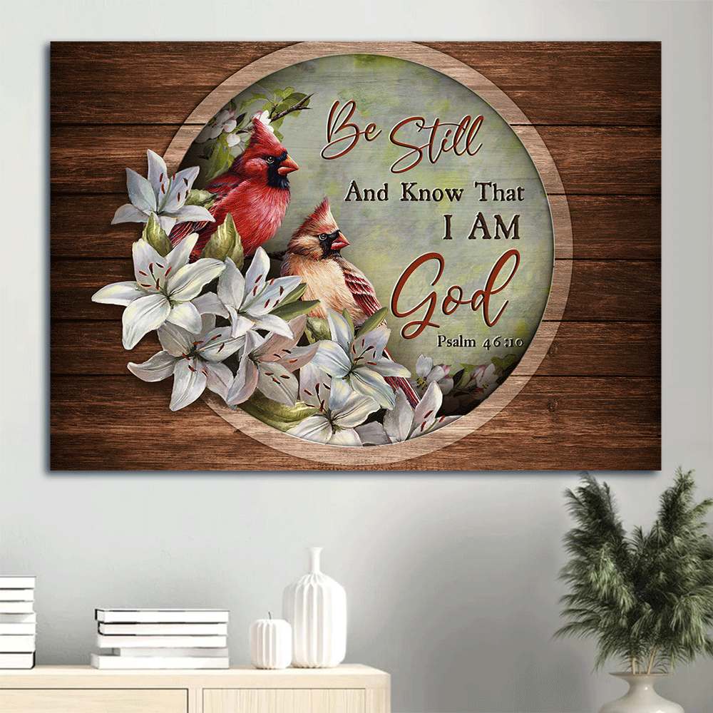 Jesus Landscape Canvas- Pretty lily flower, Watercolor cardinal canvas- Gift for Christian- Be still and know that I am God - Landscape Canvas Prints, Christian Wall Art