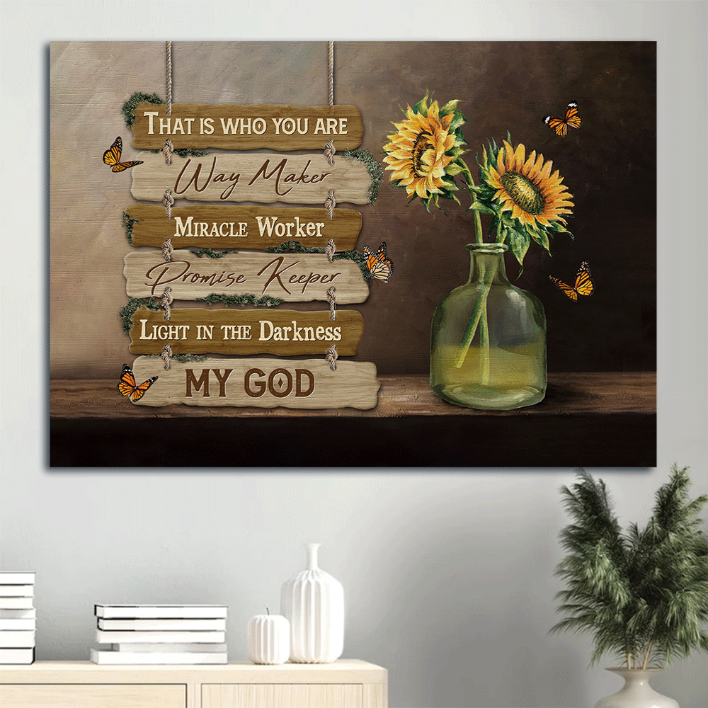 Jesus Landscape Canvas- Pretty sunflower, Crystal vase, Monarch butterfly canvas- Gift for Christian- That is who you are - Landscape Canvas Prints, Christian Wall Art