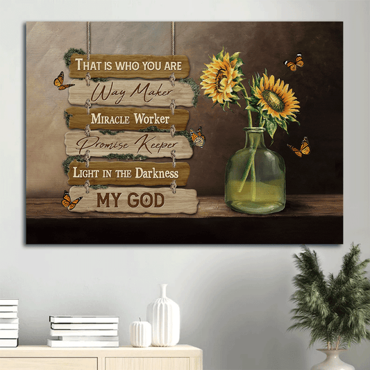 Jesus Landscape Canvas- Pretty sunflower, Crystal vase, Monarch butterfly canvas- Gift for Christian- That is who you are - Landscape Canvas Prints, Christian Wall Art