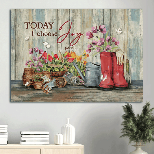Jesus Landscape Canvas- Purple flower, Red tulip, Cute boots, Today I choose joy canvas- Gift for Christian - Landscape Canvas Prints, Christian Wall Art