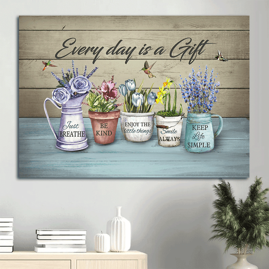 Jesus Landscape Canvas- Purple rose, Flower drawing, Garden painting, Every day is a gift canvas - Gift for Christian- Landscape Canvas Prints, Christian Wall Art