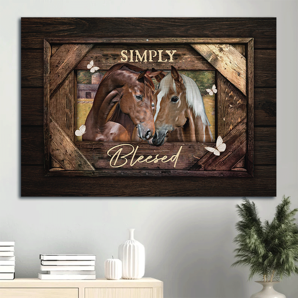 Jesus Landscape Canvas- Quarter horse painting, Vintage frame, Pretty butterfly, Simply blessed canvas- Gift for Christian - Landscape Canvas Prints, Christian Wall Art