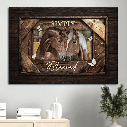 Jesus Landscape Canvas- Quarter horse painting, Vintage frame, Pretty butterfly, Simply blessed canvas- Gift for Christian - Landscape Canvas Prints, Christian Wall Art