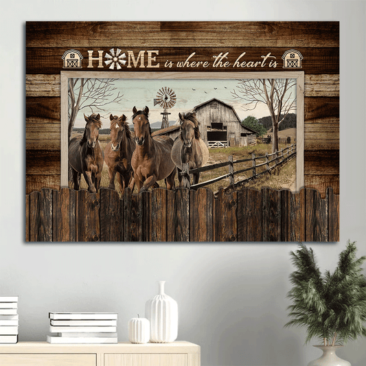 Jesus Landscape Canvas- Quarter horses, Beautiful day, Meadow land- Gift for Christian- Home is where the heart is - Landscape Canvas Prints, Christian Wall Art