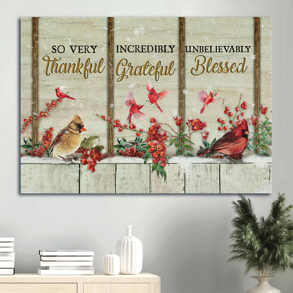 Memorial Landscape Canvas- Red cardinal, Beautiful cranberry, So very thankful- Gift for Christian - Heaven Landscape Canvas Prints, Wall Art