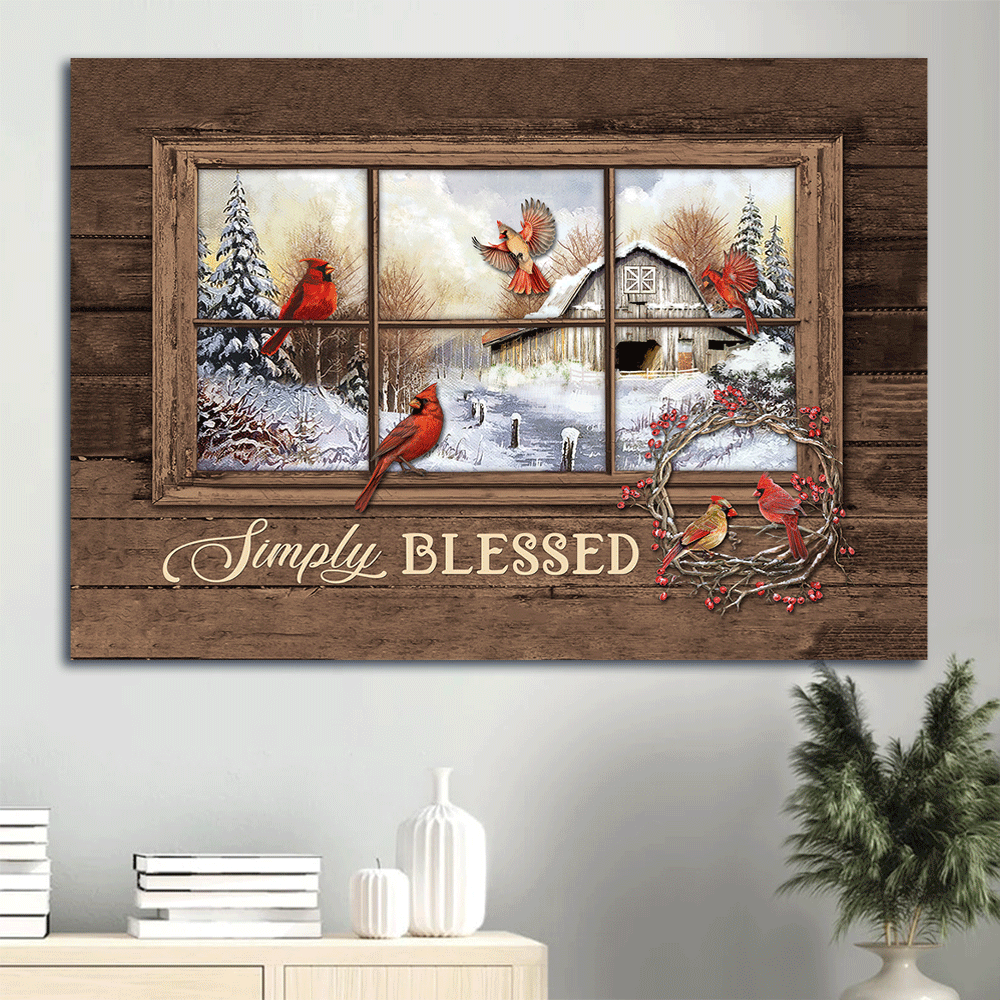 Jesus Landscape Canvas- Red cardinal drawing, White snow, Winter forest, Cranberry wreath, Simply blessed canvas- Gift for Christian - Landscape Canvas Prints, Christian Wall Art