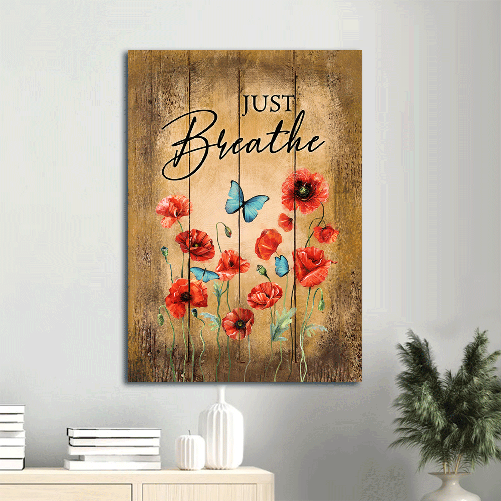 Jesus Portrait Canvas- Poppy, Blue Butterfly, Just breathe canvas- Gift for Christian - Portrait Canvas Prints, Wall Art