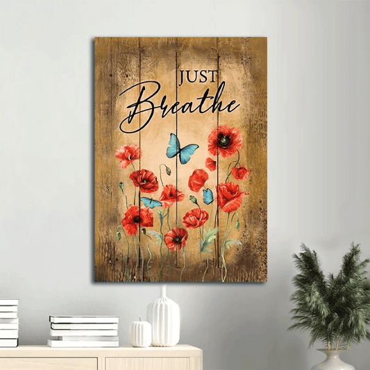 Jesus Portrait Canvas- Poppy, Blue Butterfly, Just breathe canvas- Gift for Christian - Portrait Canvas Prints, Wall Art