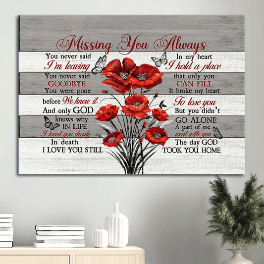 Memorial Landscape Canvas- Red poppy painting, Black butterfly- Gift for members family- The day God took you home - Heaven Landscape Canvas Prints, Wall Art