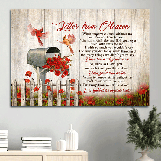 Memorial Landscape Canvas- Red poppy painting, Cardinal drawing, Letter box- Gift for members family- Letter from heaven - Heaven Landscape Canvas Prints, Wall Art