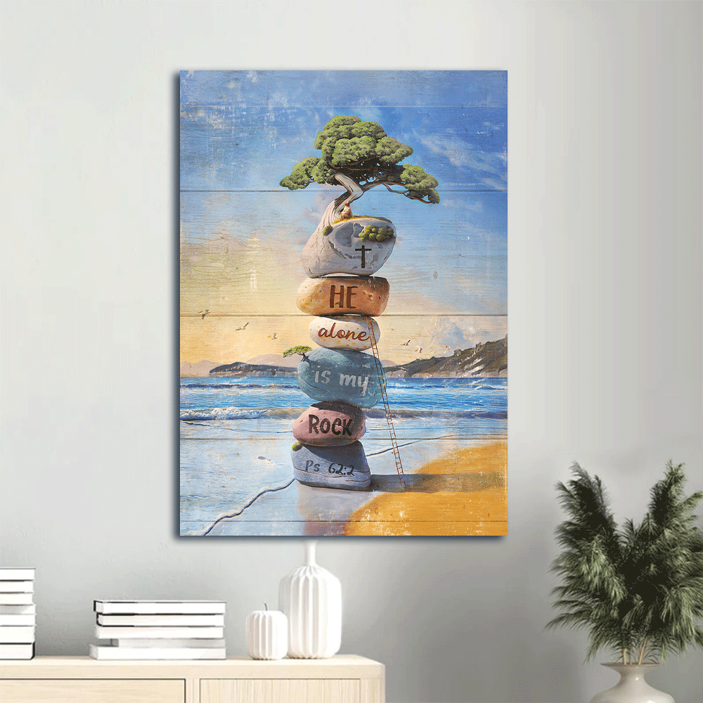 Jesus Portrait Canvas- Rock cairn, Bonsai - Gift for Christian- He alone is my rock - Portrait Canvas Prints, Wall Art