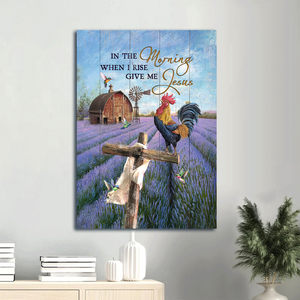 Jesus Portrait Canvas- Rooster drawing, Lavender field, Cross- Gift for Christian- In the morning when I rise, Give me Jesus - Portrait Canvas Prints, Christian Wall Art