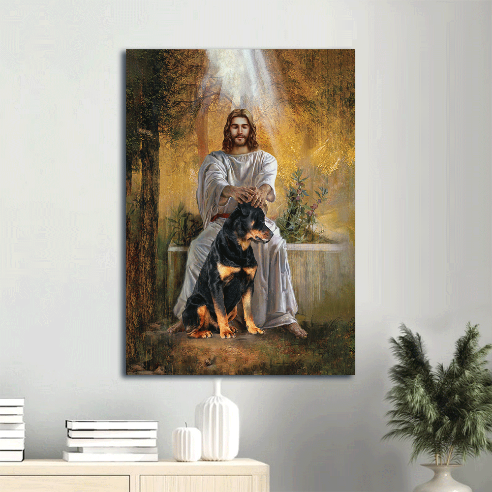 Jesus Portrait Canvas- Rottweiler dog, Jesus painting, Animal drawing- Gift for Christian, Dog lover - Dog Portrait Canvas Prints, Wall Art