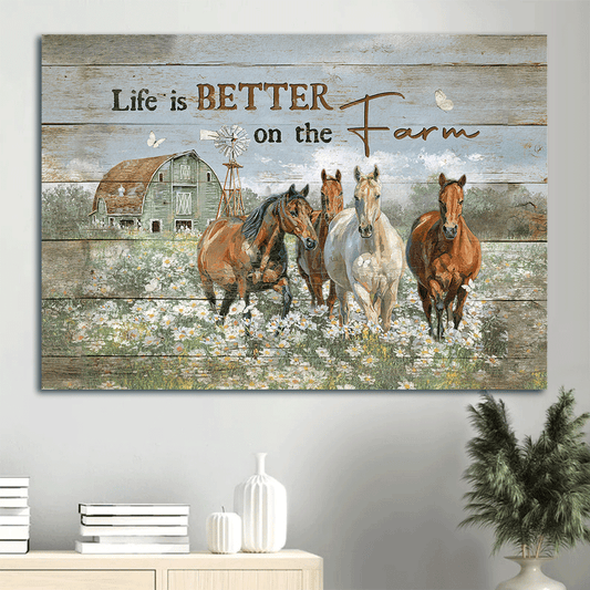 Jesus Landscape Canvas- Running horse, Daisy field, Green house- Gift for Christian- Life is better on the farm - Landscape Canvas Prints, Home Decor Wall Art