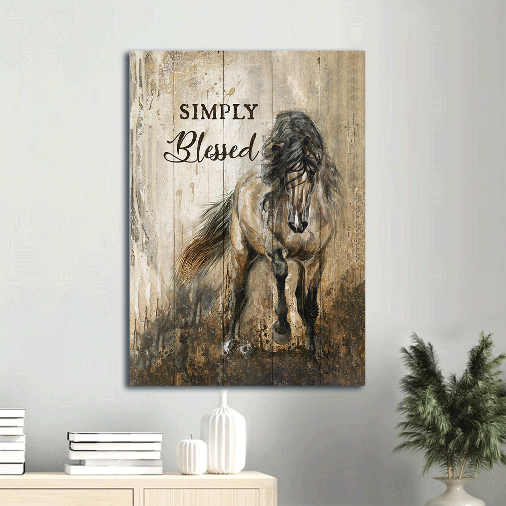 Jesus Portrait Canvas- Running horse, Jesus painting, Gray background, Simply blessed - Gift for Christian - Portrait Canvas, Prints, Christian Wall Art