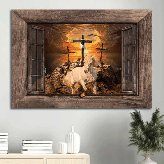 Jesus Landscape Canvas- Running horse, White horse painting- Gift for Christian- The light from heaven - Landscape Canvas Prints, Christian Wall Art