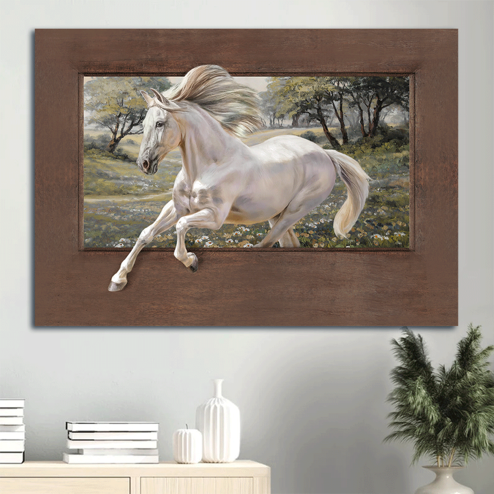 Jesus Landscape Canvas- Running horse painting, Daisy field, Beautiful forest canvas- Gift for Christian - Landscape Canvas Prints, Christian Wall Art