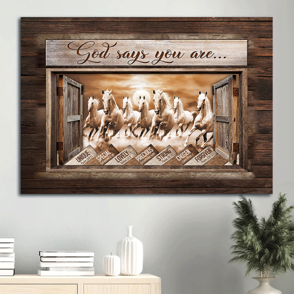 Jesus Landscape Canvas- Running horses, Seven white horses, God says you are canvas- Gift for Christian - Landscape Canvas Prints, Christian Wall Art