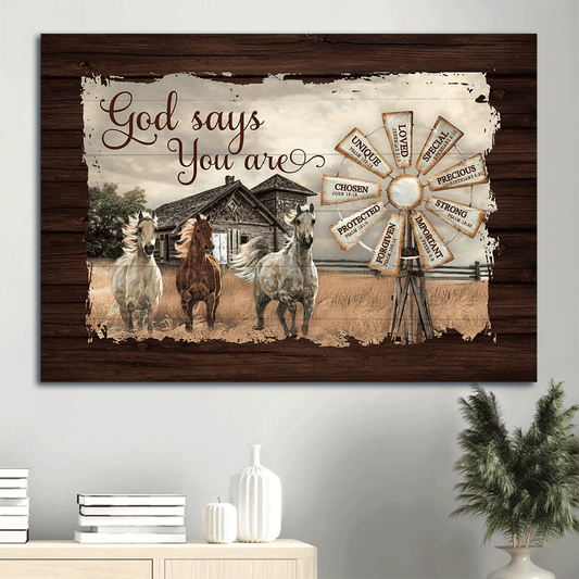 Jesus Landscape Canvas- Running horses, Stormy sky, Antique house, God says you are canvas- Gift for Christian - Landscape Canvas Prints, Christian Wall Art