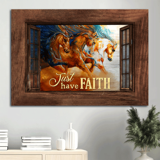 Jesus Landscape Canvas- Running horses, Watercolor painting, Wooden window, Just have faith- Gift for Christian - Landscape Canvas Prints, Christian Wall Art