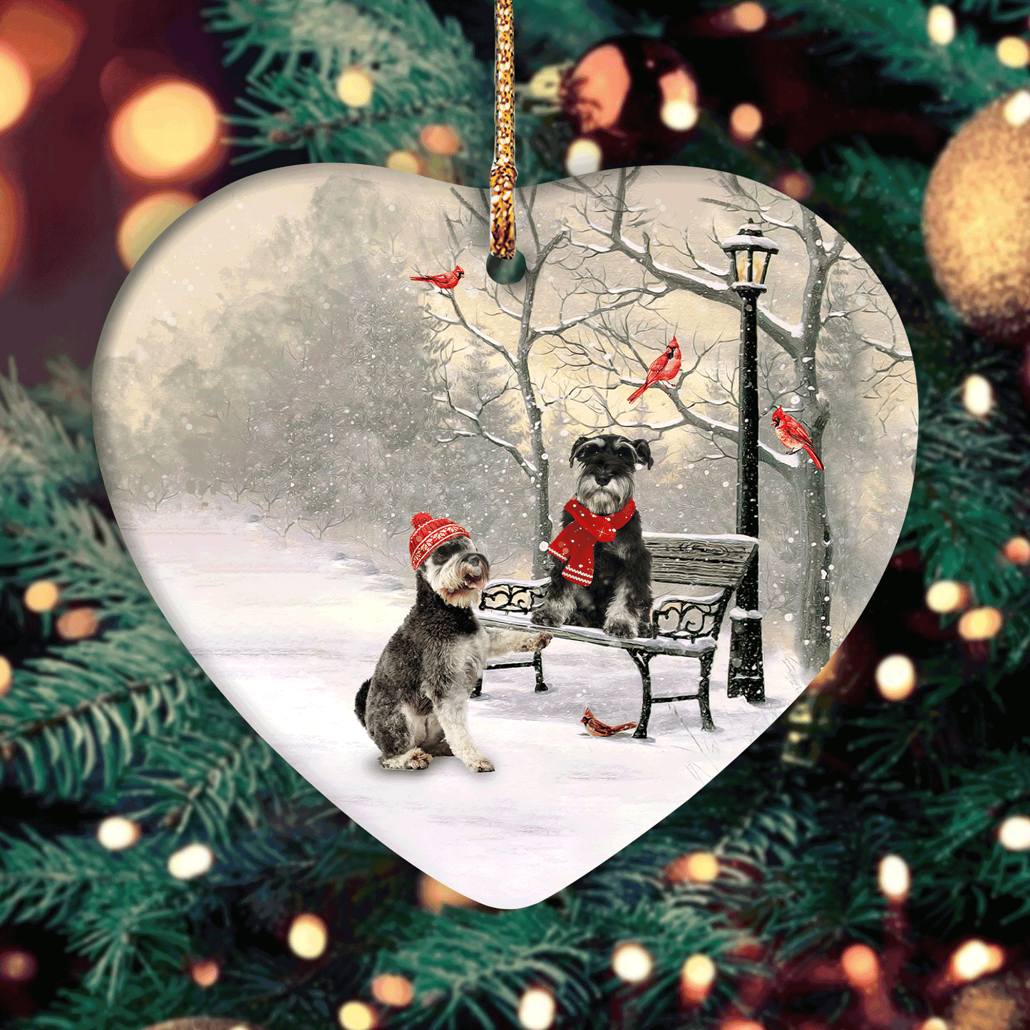 Schnauzer Benelux Aluminum Ornament - Pet painting Red Cardinals- Gift for Schnauzer Lover - It's the most wonderful time of the year