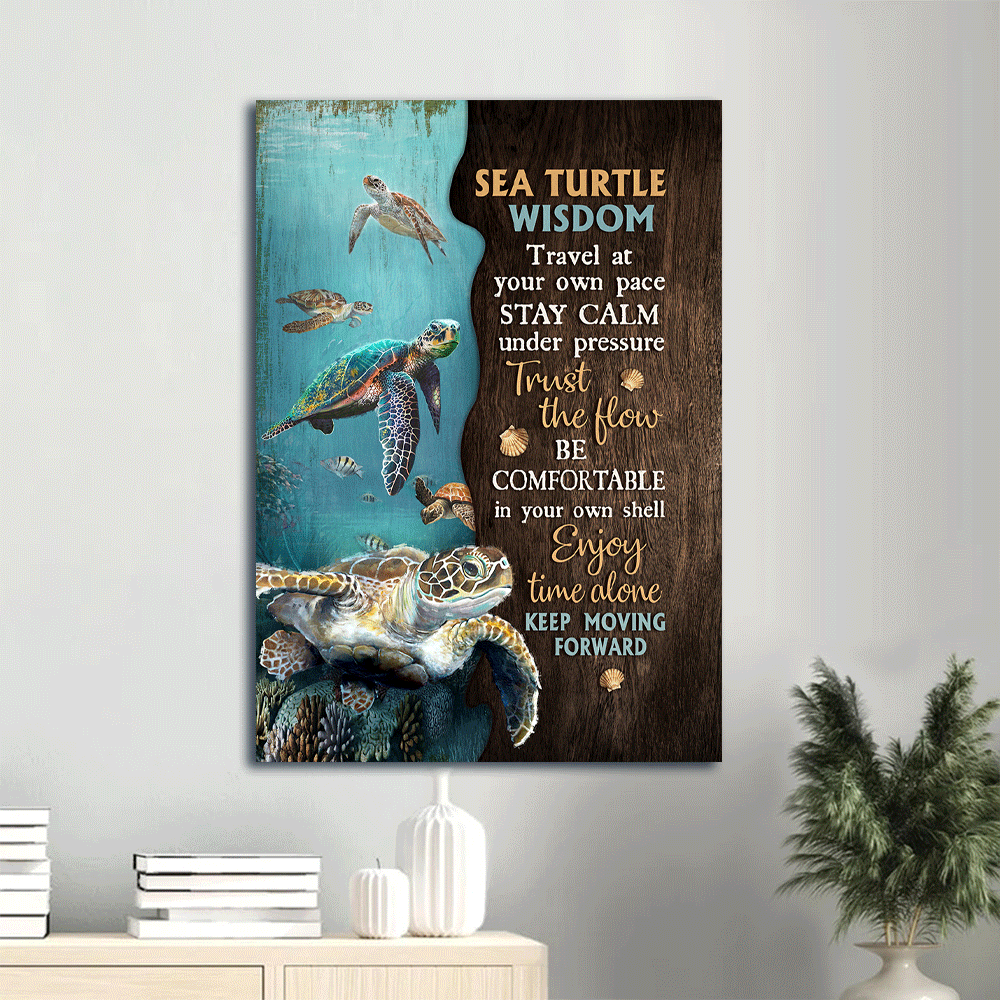 Jesus Portrait Canvas- Sea Turtle, Pearl shell, Ocean world- Gift for Christian- Keep moving forward - Portrait Canvas Prints, Christian Wall Art