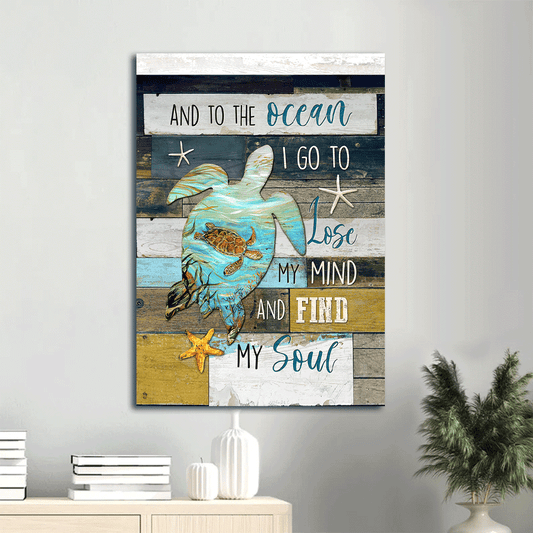 Jesus Portrait Canvas- Sea turtle, Marine life, Sea star- Gift for Christian- To the ocean I lose my mind - Portrait Canvas Prints, Christian Wall Art