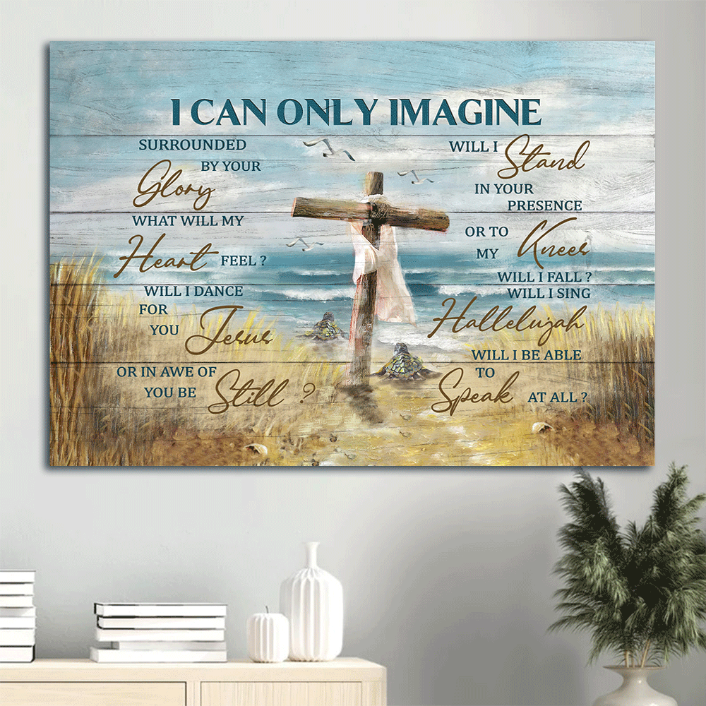 Jesus Landscape Canvas- Sea turtle, To the ocean, Wooden cross- Gift for Christian- I can only imagine - Landscape Canvas Prints, Wall Art
