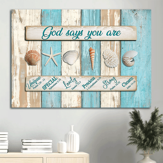 Jesus Landscape Canvas- Seashells, God says you are unique- Gift for Christian - Landscape Canvas Prints, Wall Art