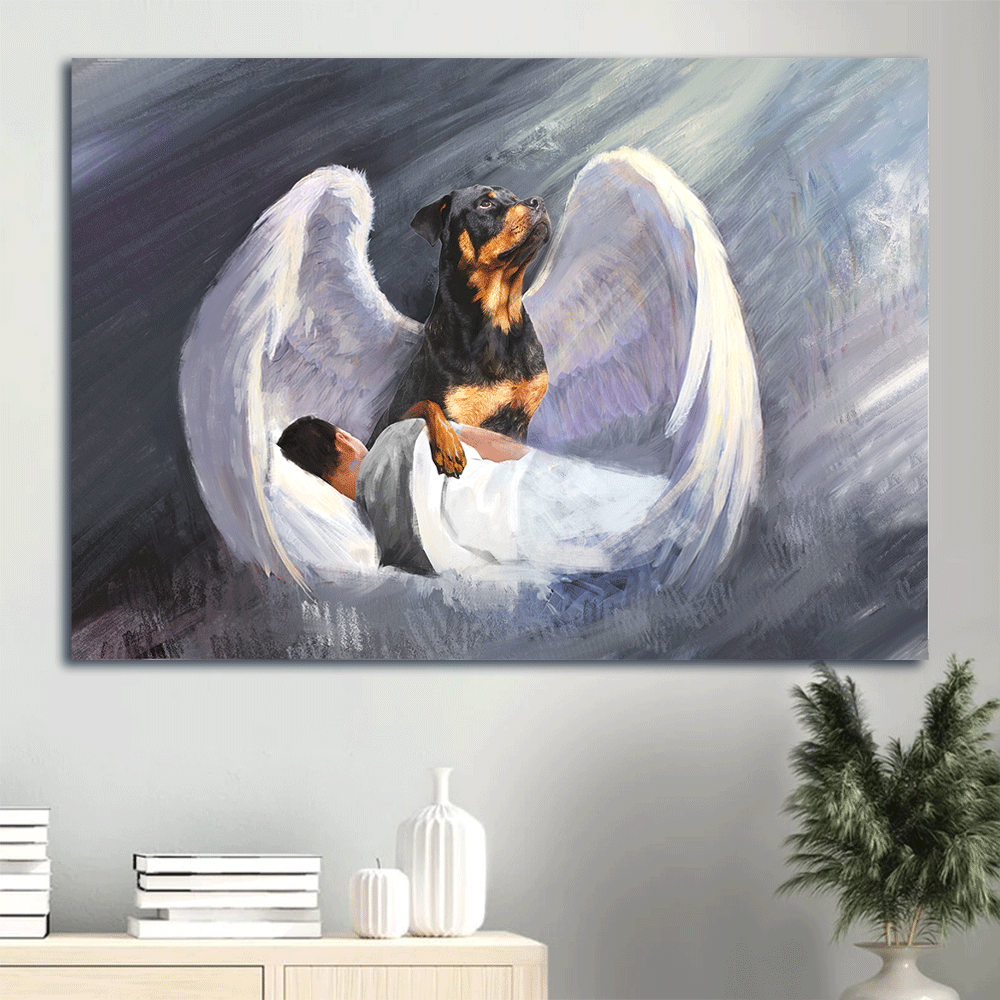 Rottweiler Landscape Canvas- Sleeping man, Rottweiler, Beautiful Wings, I'll protect you - Gift for dog lover- Dog Landscape Canvas Prints, Wall Art