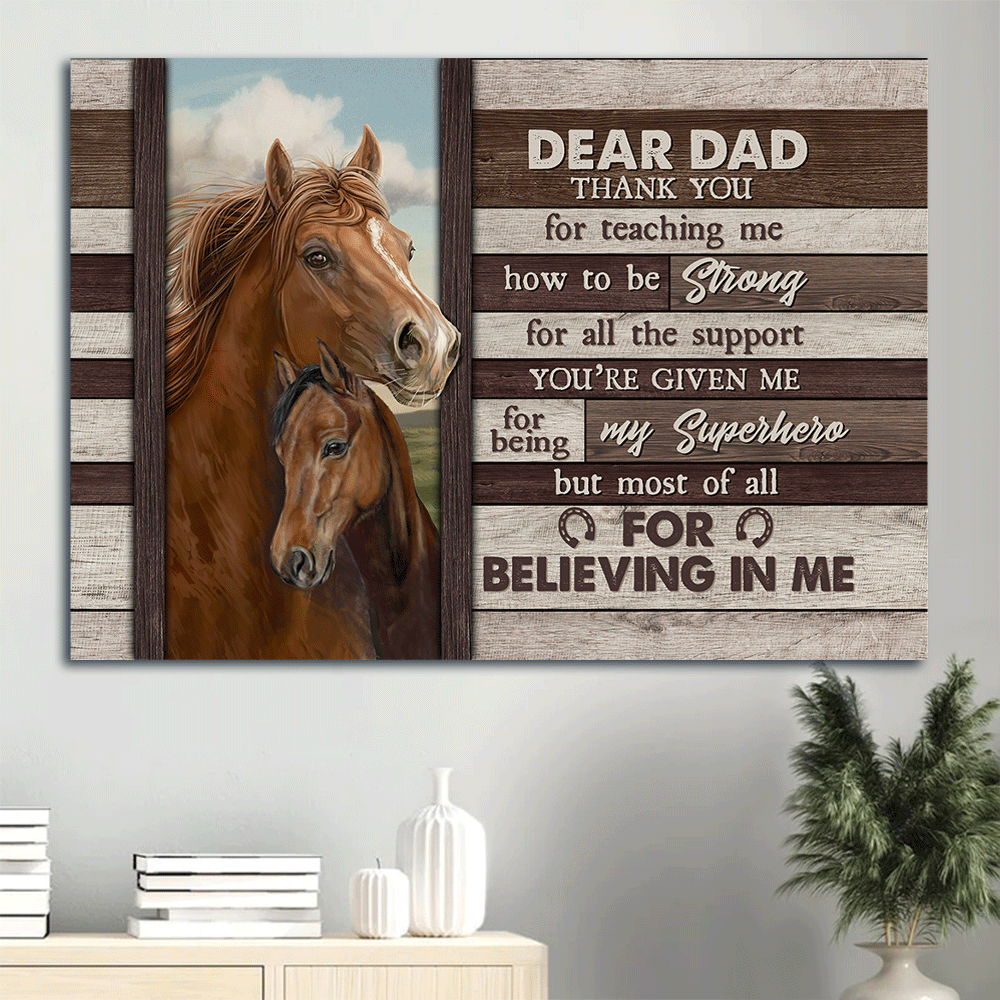 Gift for Dad- Son to dad, Brown horses, Thank you for teaching me - Family Landscape Canvas Prints, Wall Art