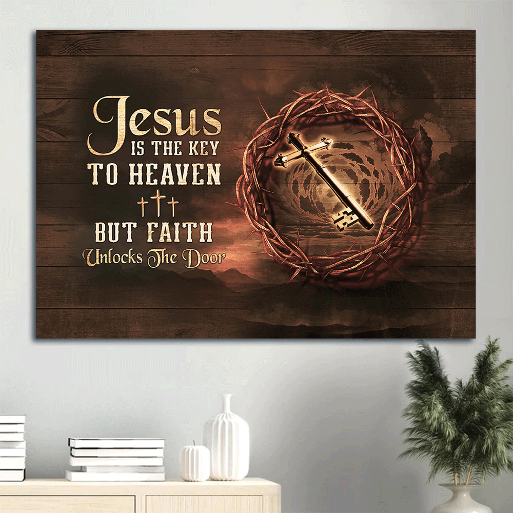 Jesus Landscape Canvas- Special key, Thorn crown, Three crosses- Gift for Christian- Jesus is the key to heaven - Landscape Canvas Prints, Christian Wall Art