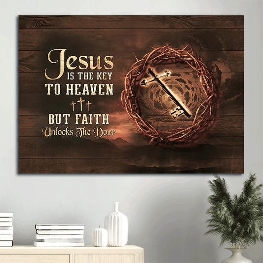 Jesus Landscape Canvas- Special key, Thorn crown, Three crosses- Gift for Christian- Jesus is the key to heaven - Landscape Canvas Prints, Christian Wall Art
