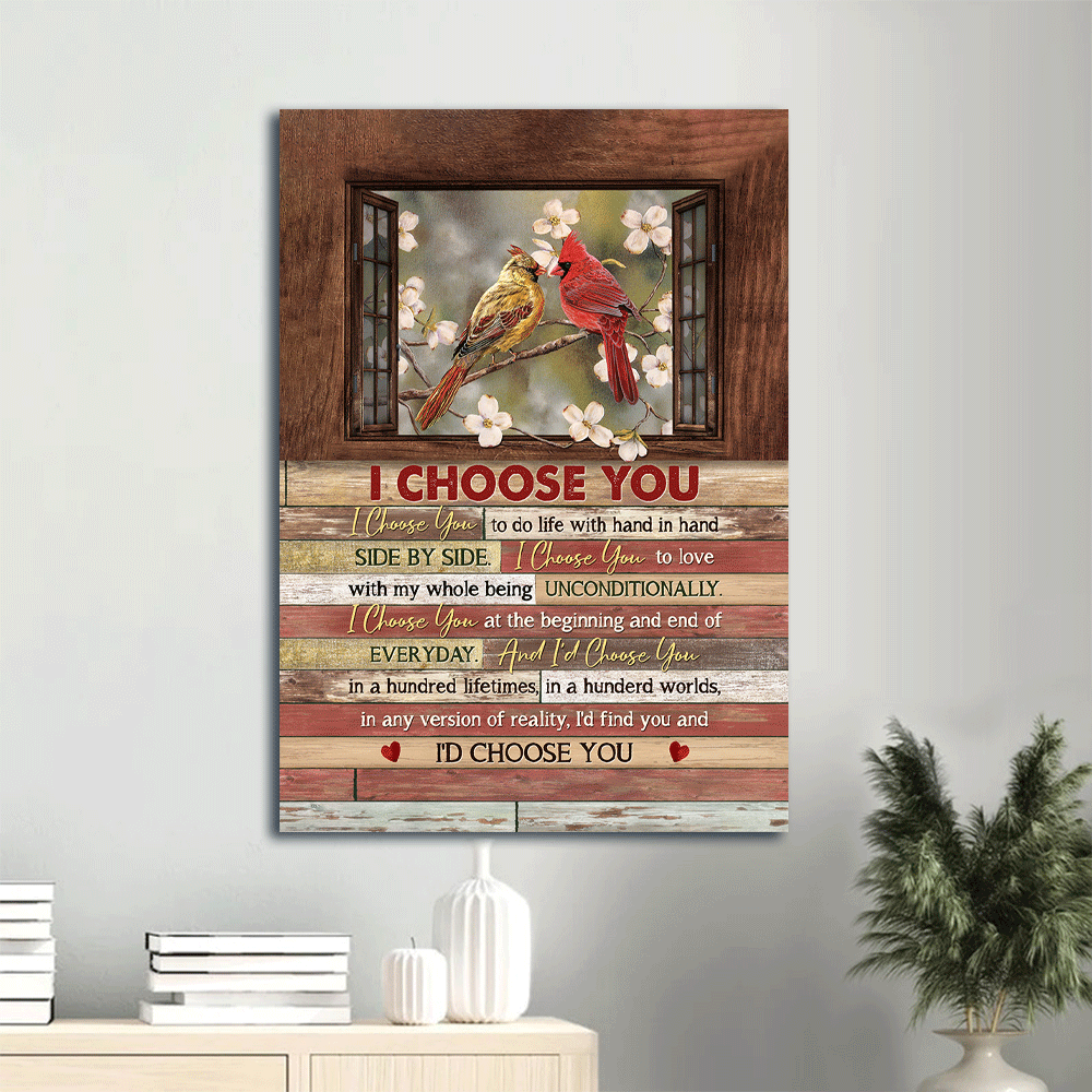Couple Portrait Canvas - Spring forest, Pretty cardinal, Small window, I choose you canvas- Gift for couple, lover - Portrait Canvas Prints, Wall Art