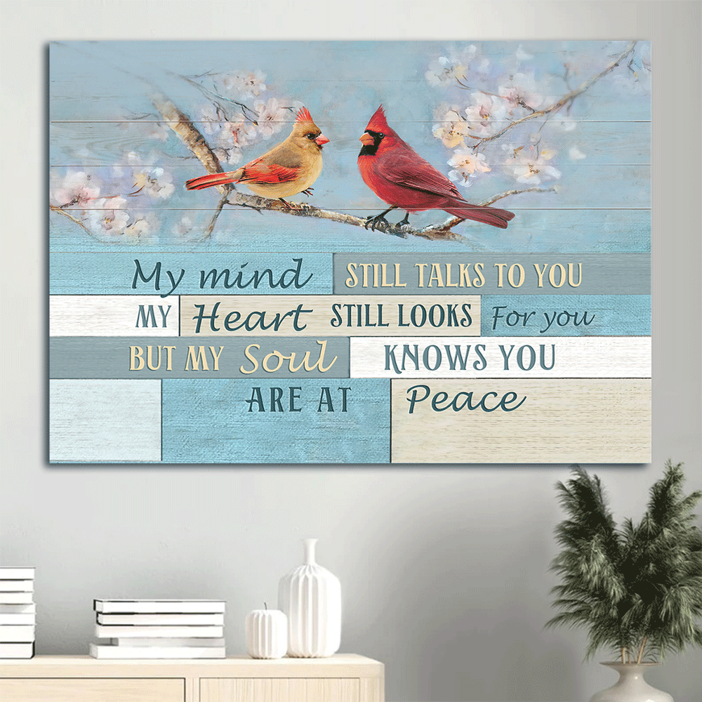 Memorial landscape canvas- Spring painting, Cardinal drawing- Memorial gift for members family- My mind still talks to you - Heaven Landscape Canvas Prints, Wall Art