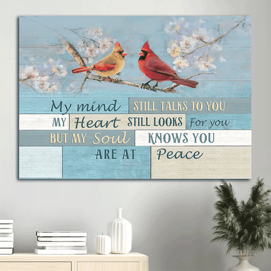 Memorial landscape canvas- Spring painting, Cardinal drawing- Memorial gift for members family- My mind still talks to you - Heaven Landscape Canvas Prints, Wall Art
