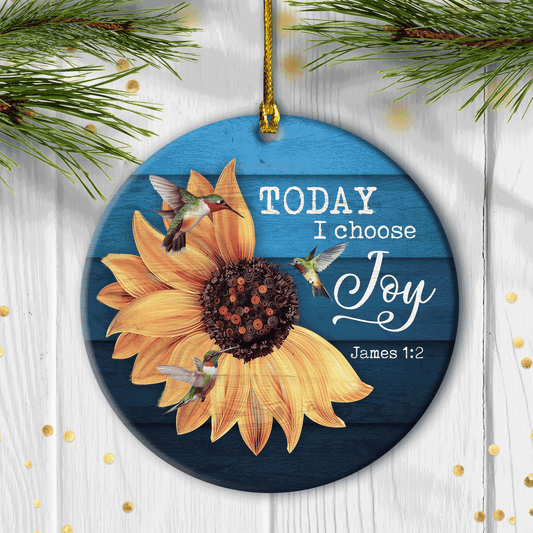 Unique Christmas Ornament Gifts, James 1:2 Circle Ceramic Ornament, Gift for Religious Christian, Sunflower I Choose Joy Ornaments