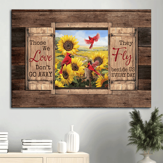 Memorial Landscape Canvas - Heaven, Sunflower Field, Cardinal Painting, Sunny Day Canvas - Memorial Gift For Family Members - Those We Love Don't Go Away