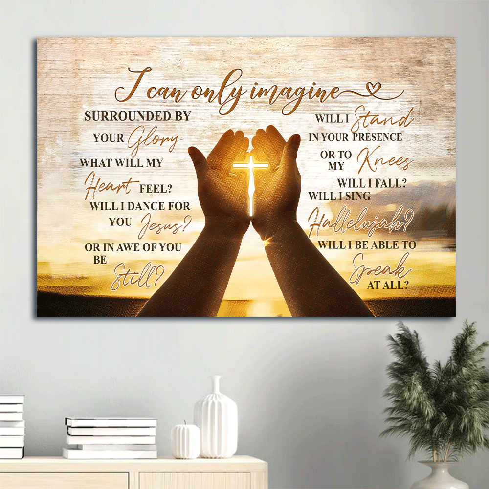 God, Faith, Jesus Landscape Canvas, Christian Wall Art - Awesome Cross, Pray, Hold Cross - The Cross On Hands Landscape Canvas