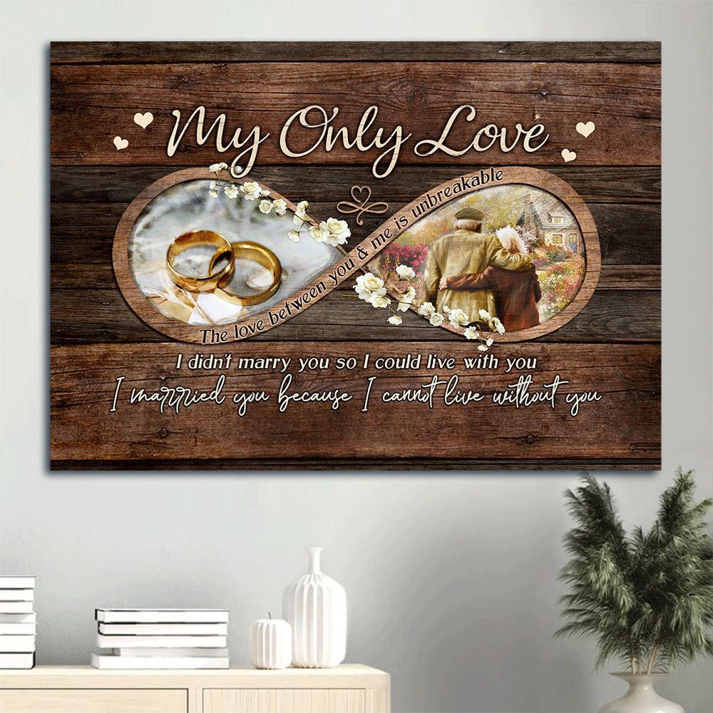 Couple Landscape Canvas - The Infinity Symbol, Wedding Rings, Old Loving Couple Canvas - Valentine's Day Gift For Couple, Spouse, Lover - The Love Between You And Me Is Unbreakable