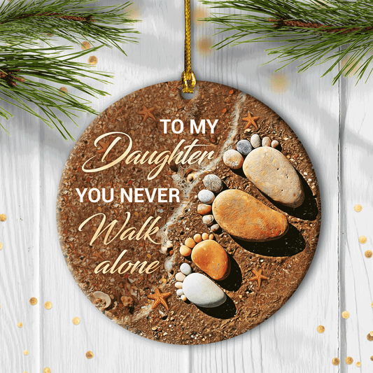 Christmas Gifts, Birthday Gifts For Daughter, Family Ceramic Ornaments, Pebble Feets on Beach Ornaments, You Never Walk Alone