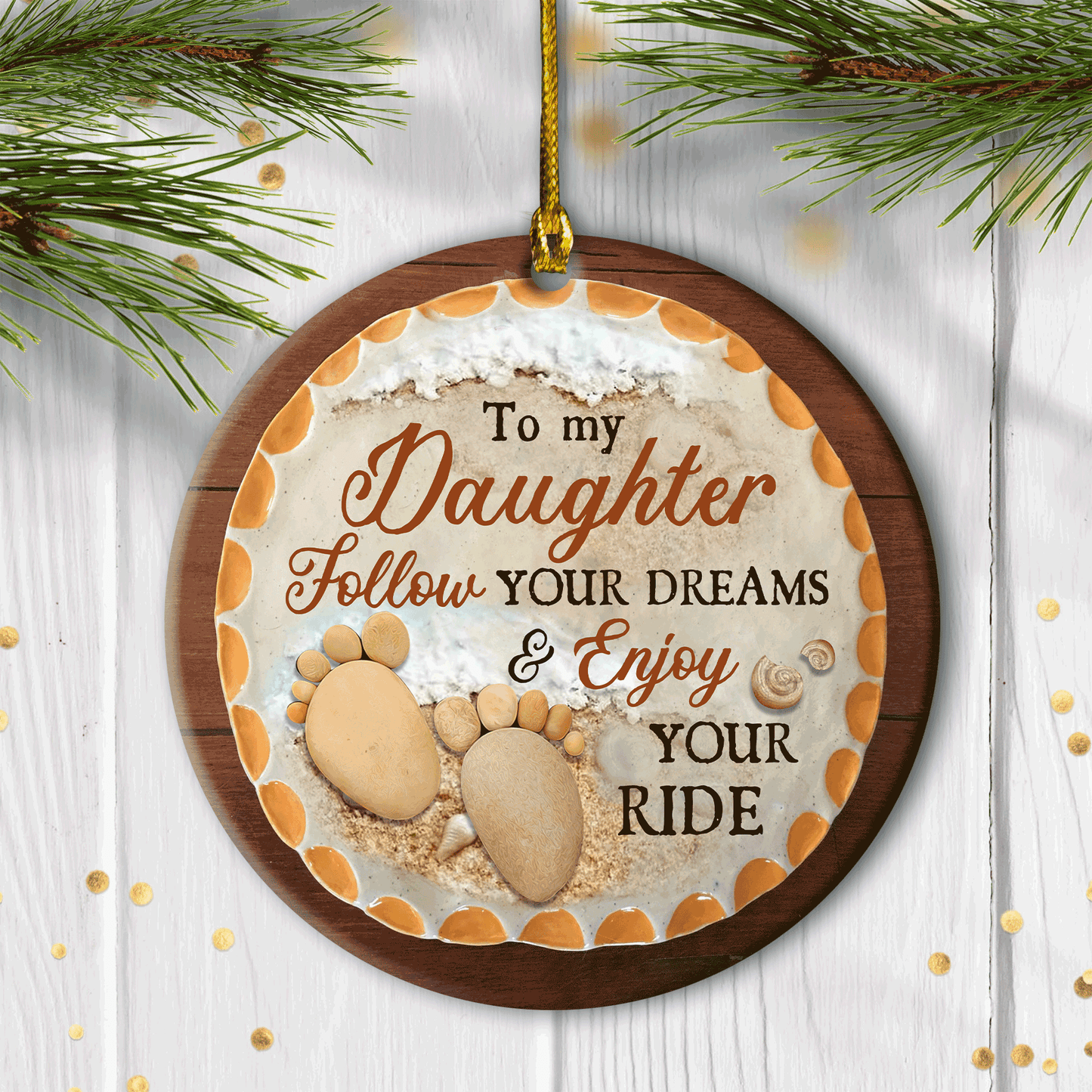 Christmas Gifts, Birthday Gifts For Daughter, Family Ceramic Ornaments, Pebble Feet Ornaments, Follow Your Dream & Enjoy Your Life
