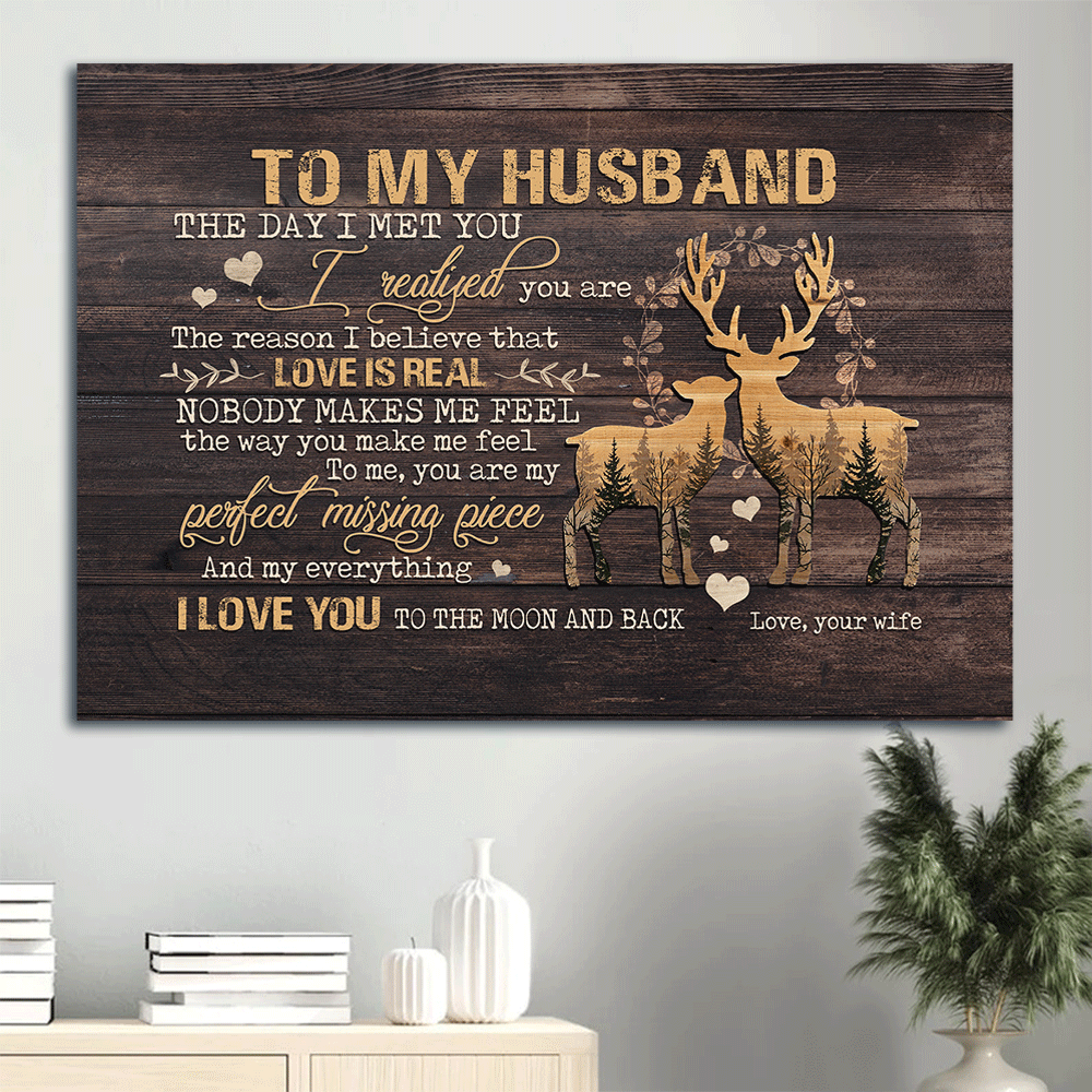 Gift For Husband Landscape Canvas - To My Husband, Deer Carving, Deer Couple, Couple Canvas - Valentine's Day Gift For Couple, Spouse, Lover - You Are My Perfect Missing Piece