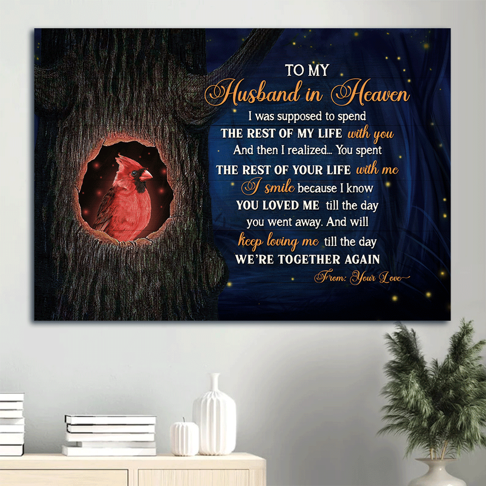 Memorial Gift For Husband Landscape Canvas - To My Husband In Heaven, Cardinal, Heaven Canvas - Memorial Gift For Member Family - Keep Loving Me Till We're Together Again