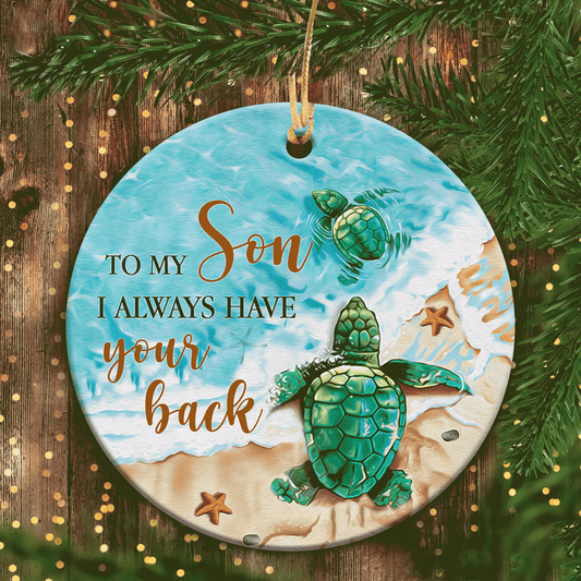 Christmas Gifts, Birthday Gifts For Son, Sea Turtle Family Ceramic Ornaments, To Son I Always Have Your Back