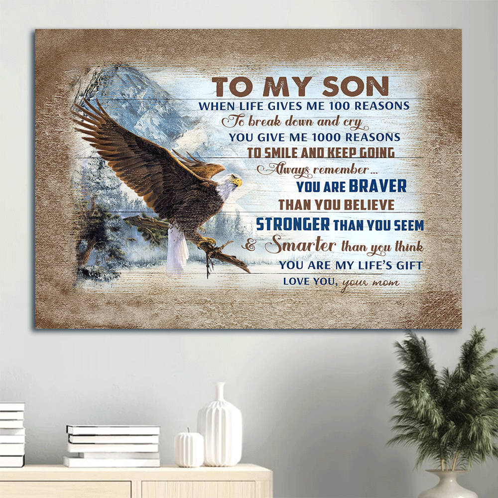 Gift to Son- Mom to son, Eagle, Snow mountain, You are my life's gift - Family Landscape Canvas Prints, Wall Art