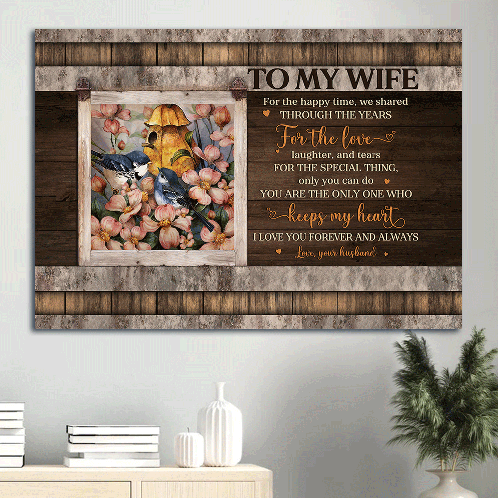 Gift For Wife Landscape Canvas - To My Wife, Blue Jay Painting, Vintage Flower, Couple Canvas - Valentine's Day Gift For Couple, Spouse, Lover - I Love You Forever And Always