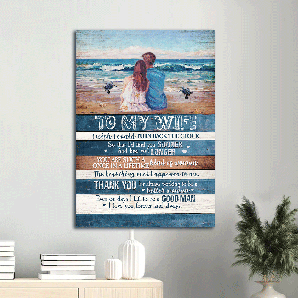 Gift For Wife Portrait Canvas - To My Wife, Couple Drawing, Ocean View Canvas - Valentine's Day Gift For Couple, Spouse, Lover - I Love You Forever And Always - Family Canvas
