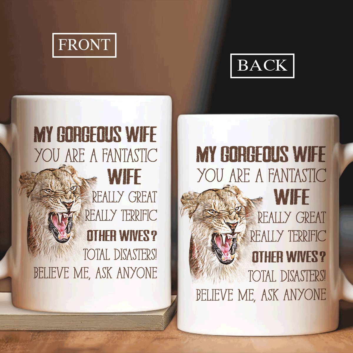 Gift For Wife AOP Mug - To my wife, Watercolor lion AOP Mug - Gift For wife, Family - You are a fantastic wife Family White Mug